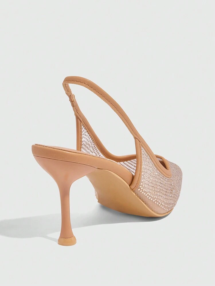 CUCCOO SZL Apricot Color Crystal Pointed Toe High Heel Women Pumps