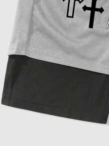 ROMWE MEN Men's Gothic Print 2 In 1 Basketball Shorts, Suitable For Everyday Wear, Spring/Summer - Light Grey - View 4