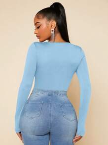 Radiana Square Neck Slim Fit With Sleeves Black Bodysuit