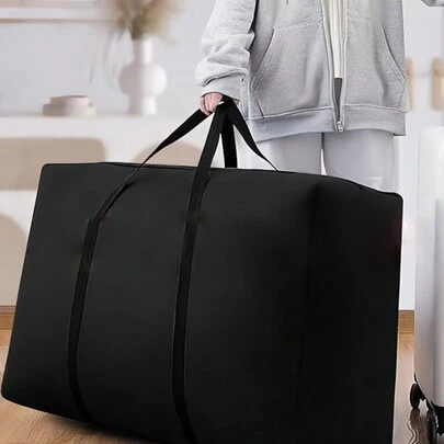 1PC Portable Foldable Nonwoven Zippered Storage Bag Black Luggage Organizer For Seasonal Clothes Quilts Moving Christmas Tree Travel Gear Storage Solution Extra Large Capacity Reusable Durable Lightweight Carry All Storage Bag