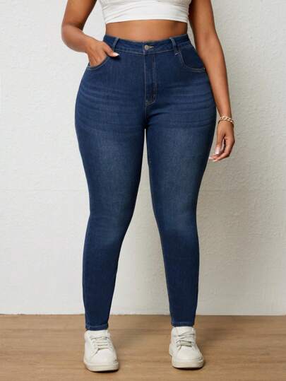 Jeans ajustados con bolsillo oblicuo ribete sin dobladillo