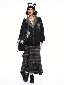 ROMWE Avant Women's Retro Y2K 2 In 1 Patchwork Thorn Vine & Cross Rhinestones Sweatshirt