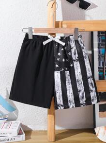 SHEIN Leap Crew Tween Boys Casual Beach Star Pattern Swim Trunks - Black - View 1