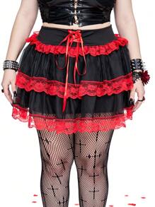 Whyspr Falda con volantes y encaje en estilo gótico y punk para mujer de talla grande, para primavera/verano, ideal para el Día de San Valentín - Multicolor - Ver 4