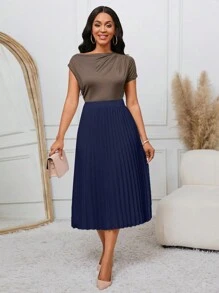 SHEIN Lady 2025 New Navy Blue Pleated A-Line Skirt, Versatile For Work And Occasions Chic Skirt Fall Outfits For Women Winter Outfits For Women Pleated Skirt Women Dark Blue Pleated Skirt