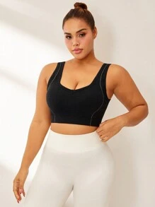 Easithlete Áo ngực thể thao yoga liền mạch cỡ lớn, thiết kế tối giản - màu đen - Xem 6