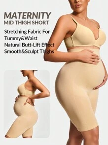 SHAPORA Seamless Maternity High Waisted Mid Thigh Short Pregnancy Shapewear Body Shaper Butt Lifter-Accommodate Growing Tummy&Waist - Apricot - View 1