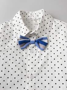 3pcs Young Boy Gentleman Set: Navy Solid Vest, Trousers & White Polka Dot Shirt - Royal Blue - View 3