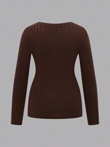 SHEIN LUNE Plus Size Basic Crew Neck Long Sleeve Fuzzy Striped Warm 3-Piece T-Shirt Set, Autumn/Winter