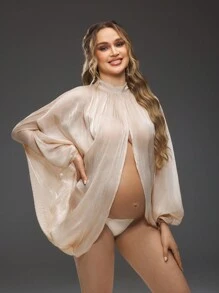 Cheriluna Maternity Robe sexy de séance photo de maternité avec fente avant et arrière, de couleur unie transparente
