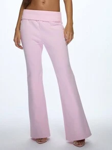 MISSGUIDED 天鹅绒修身喇叭裤，搭配毛绒人造毛皮冬季配饰，舒适可折叠瑜伽风格舞蹈休闲裤 - 淺粉色 - 查看 4