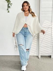 SHEIN CURVE+ Plus Size Women's Cross Deep V-Neck Loose, Elegant And Simple Sweater - White - View 4