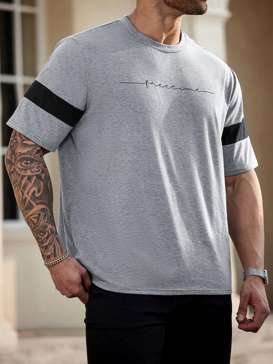 Manfinity Homme Men's Plus Size T-Shirt, Solid Color Minimalist Casual Everyday Wear - Dark Grey - View 1