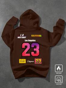 Manfinity Campus Court Aesthetic Post--Men's Casual Simplistic Hoodie, Daily Wear - Coffee Brown - View 1
