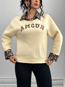 INAWLY Sudadera mujer de cuello redondo de manga larga con estampado de leopardo, 2 en 1