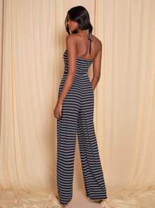 COSMINA 海军蓝女式条纹休闲吊带连体裤 - 藍色 - 查看 2