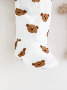 Cozy Pixies 新生男婴卡通熊印花柔软针织长袖连体衣和裤子套装 - 彩色 - 查看 5