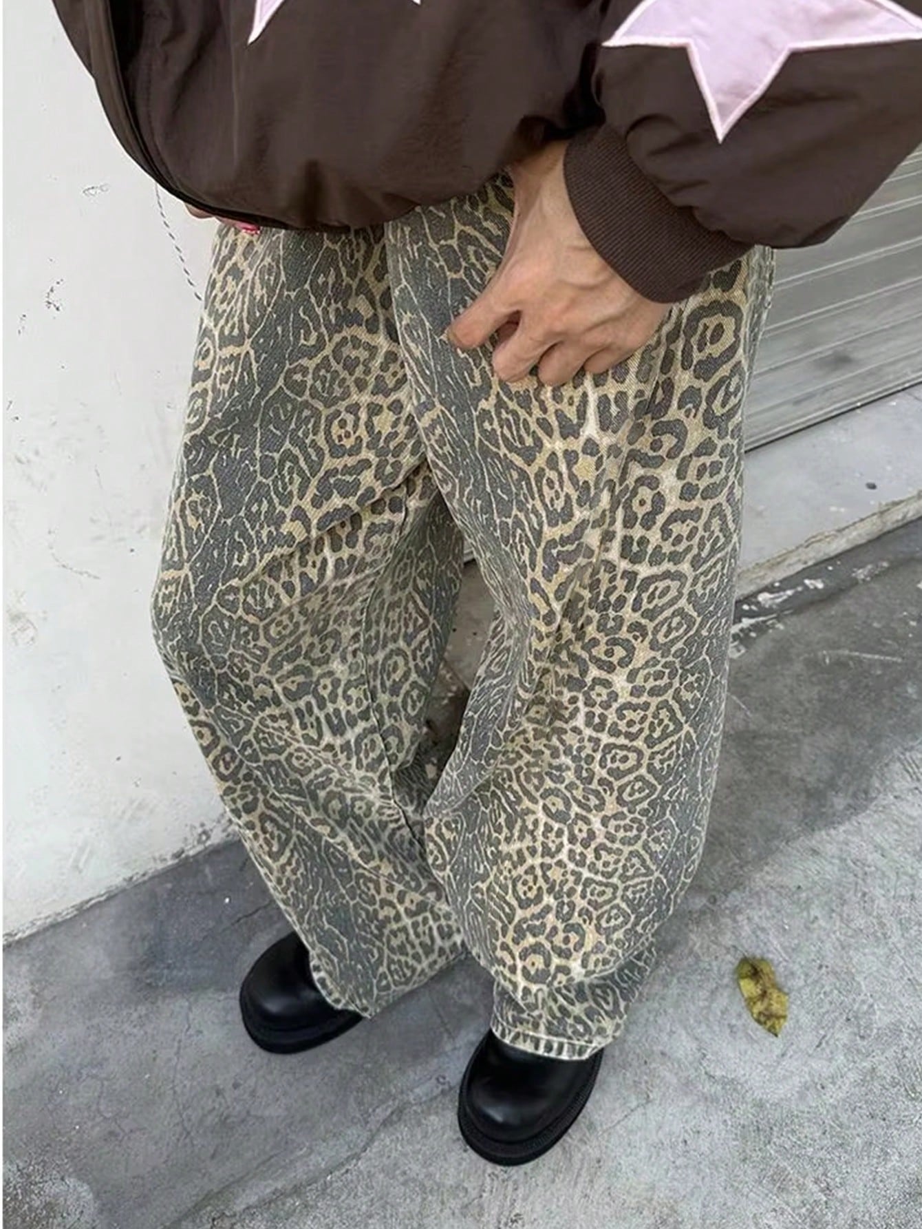 Men's Leopard Print Elastic Waist Casual Long Pants, Everyday Wear