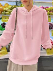 Muchica Women Casual Minimalist Leopard Bow Print Hoodie Sweatshirt, Loose Fit Long Sleeve - Baby Pink - View 5