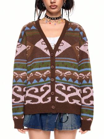 ROMWE Avant Cárdigan suéter de mujer con botones de estilo vintage con corazón y lazo