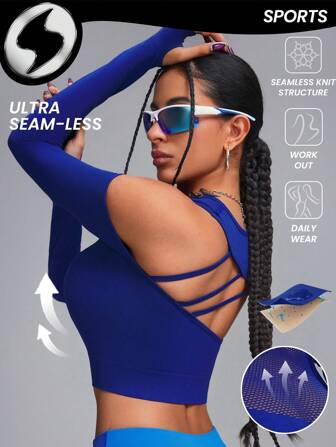 Innovista Femme Activewear Asymétrique Top de sport sans couture à manches longues et court, Sweatshirts, Top de gym ajouré et dos nu respirant, Tenue de sport élastique et à séchage rapide, Top fitness absorbant l'humidité, Survêtement et unique, Cyclisme, Vélo, Course, Cardio, Musculation, Pilates, Yoga, Extérieur, Randonnée, Camping, Randonnée, Volley-ball, Sortie, Athleisure, Couche de base, Buckleball, Festival de musique, Fête, Bleu, Printemps, Saint-Valentin