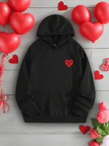 Manfinity Homme Áo hoodie liền thân in hình trái tim và mặt cười ngày lễ tình nhân thời trang giản dị dành cho cả nam và nữ, phù hợp cho các cặp đôi, gia đình, món quà tuyệt vời cho bạn trai - màu đen - Xem 3