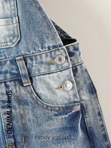 Salopette larghe casual da ragazza con fantasia strappata, stile strada, con bretelle regolabili, lavate - Blu lavato medio - Visualizzare 6