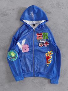 Manfinity EMRG Sudadera con capucha casual con cremallera y estampado de letras para hombre, para otoño/invierno