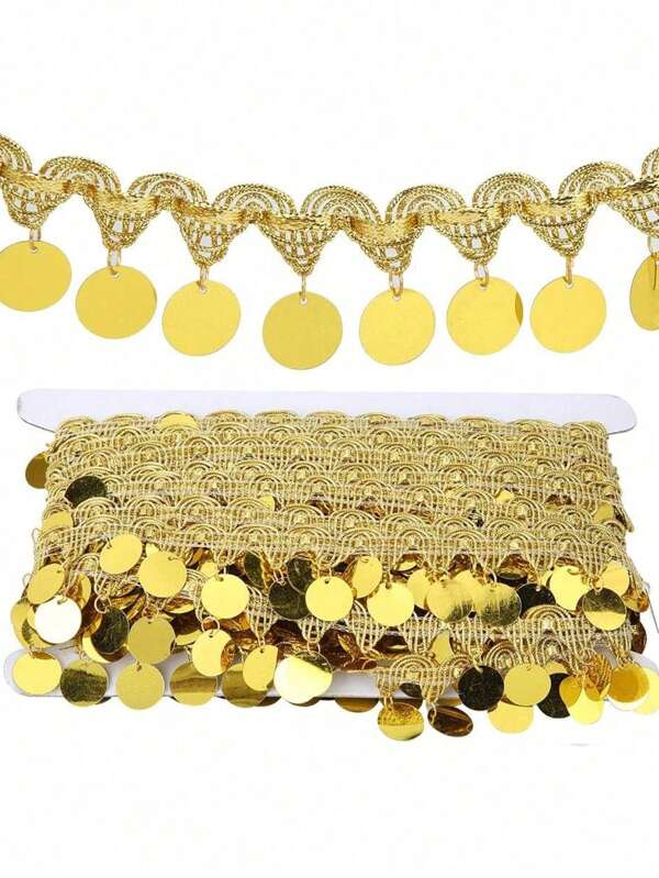 10 Yard lange Pailletten-Quasten-Kette als Gürtel für Frauen, Bauchtanz und nationale Aufführungen. Diese runde Münzkette ist ein vielseitiges Kostümzubehör für Bühnenshows, arabische Tanzkulturfeste und Feiern. Eignet sich auch als Dekoration für Partys, Hochzeiten, Karnevals, Halloween und Weihnachten.