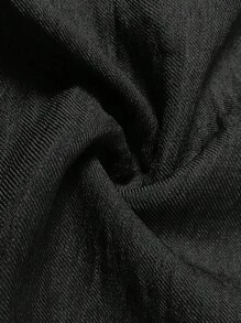 SHEIN LUNE 大码休闲纯色缺口领衬衫 - 黑色 - 查看 4
