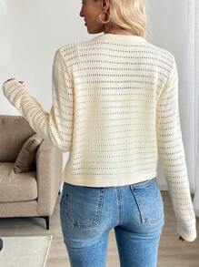 SHEIN LUNE Women's Apricot Round Neck Perforated Button & Fake Pocket Cardigan Sweater Fall Cloth For Women - Apricot - View 2
