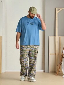 Manfinity VCAY Plus Size Men's Loose Casual Knitted Short Sleeve Round Neck T-Shirt - Blue - View 4