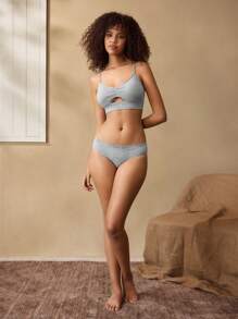 Ocili Leisure Women's Seamless Letter Print Ruched Hollow-Out Casual Lingerie Set - Light Grey - View 7