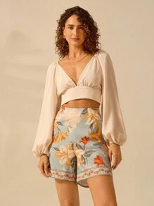 CAJUNI 女式波西米亚风热带花卉印花休闲短裤，适合夏季穿着