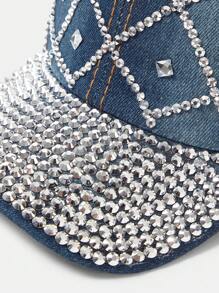 SHEIN SXY 女士華麗鑽石裝飾遮陽帽，適合日常佩戴 - 藍色 - 查看 8