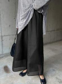 FRIFUL Women's Black Wide Leg Straight 7/8 Pants, Spring,Back To School Clothes - Black - View 4