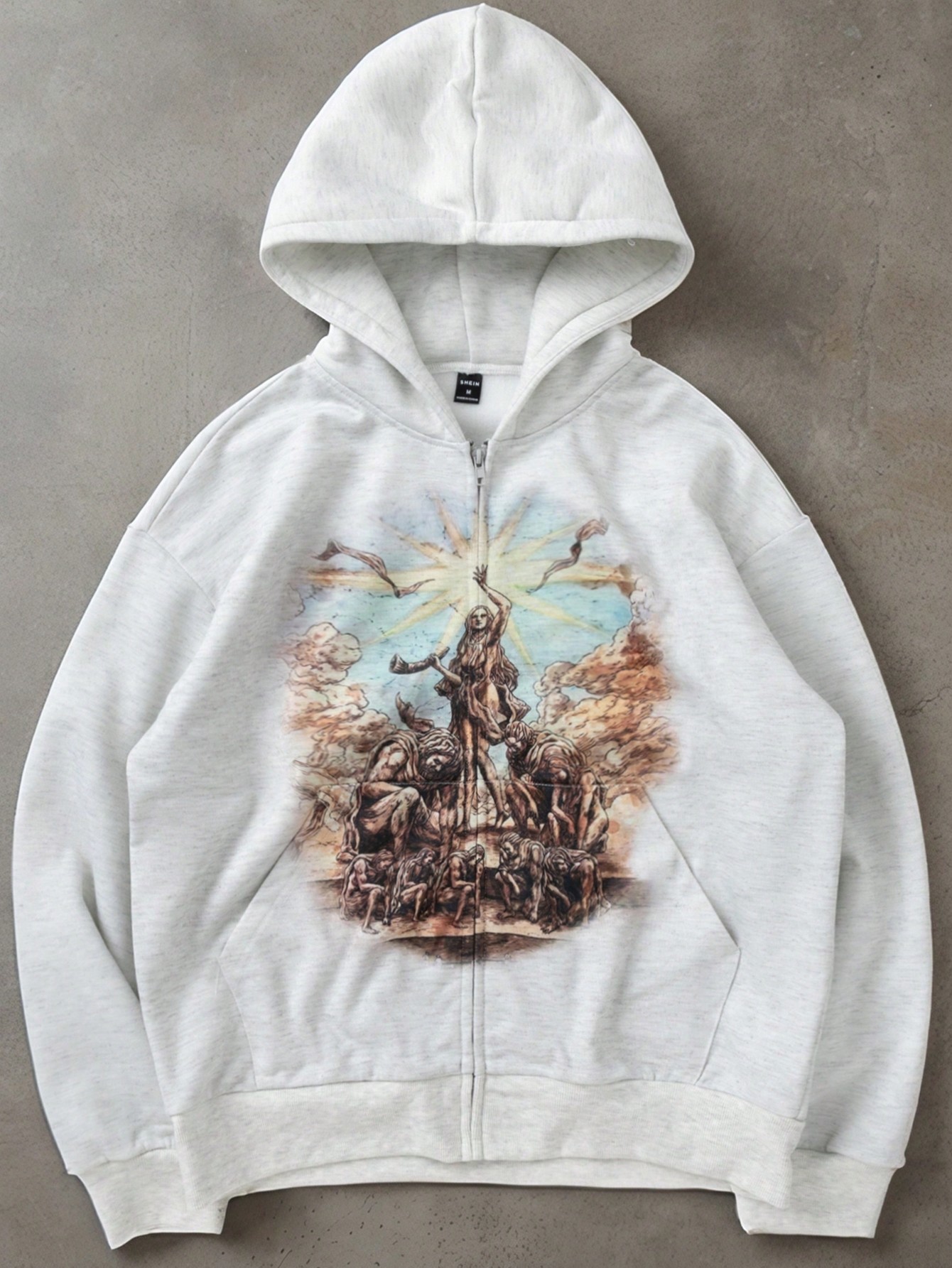 Men's Casual Graphic Pullover Hoodie, Loose Fit, Grey, Thermal Lined