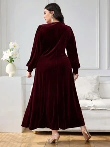 Modelyn Plus Size Elegant Crystal Decor Wrap Waist Dress For Christmas Long Evening Dresses