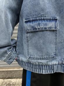 FRIFUL Women's Autumn Dropped Shoulder Long Sleeve Zipper Front Casual Denim Jacket