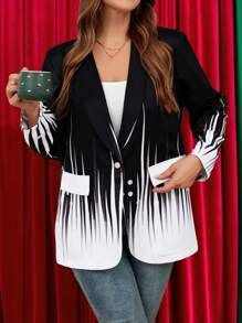 SHEIN LUNE Plus Size Women Casual Striped Shawl Collar Long Sleeve Loose Suit Jacket For Autumn Christmas Clothes Women Winter Clothes For Women Formal Dresses For Women Business Casual Woman Concert Outfit Women SUIT JACKET For Women Elegant New Years Women OutfitNew Vears Women Outfit Holiday Outfit