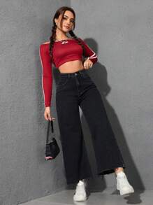 Jeanoix Quần Jeans Denim Ống Rộng Thiết Kế Túi Rộng Cho Nữ - màu đen - Xem 4