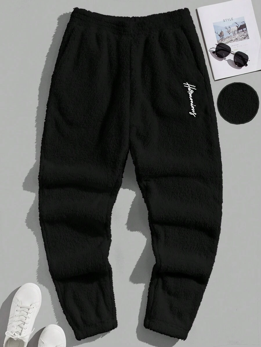 Manfinity VCAY Pantalones de felpa de punto con bolsillo delantero en diagonal, para hombre, para otoño/invierno - Negro - Ver 1