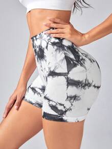 Easithlete 高腰綁染運動短褲,高腰短褲 - 黑與白 - 查看 5