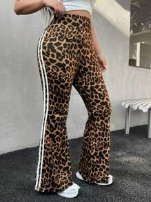 SHEIN EZwear Plus Size Women Leopard Print Flare Casual Pants - Multicolor - View 1