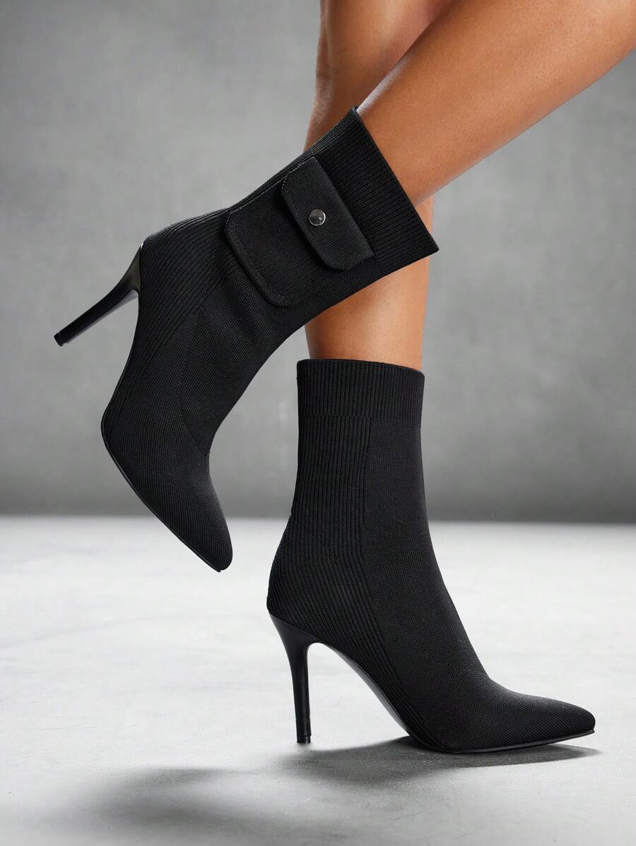 CUCCOO SZL Women's Pointy Toe Stiletto Mid-Calf Boots And Ankle Boots, Stylish And - Black - View 1