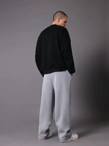 SUMWON Premium Drop Crotch Jogger Sweatpants Athletic Fleece Pants Relaxed Fit Drawstring Waistband Embroidered Logo Lounge Athleisure Winter Fall Comfort