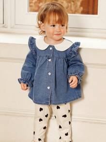 SHEIN 2pcs Baby Girls' Sweet Colorblock Top And Knit Heart Print Leggings Set - Multicolor - View 1