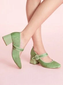 CUCCOO DOLLMOD Square Toe Green Sweet Square Heel High Heels For Women