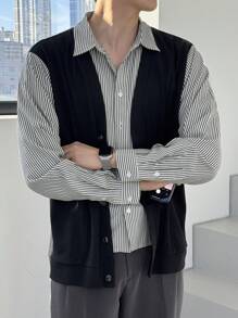 DAZY 男士简约时尚休闲衬衫，适合日常穿着，秋冬商务场合 - 藍色 - 查看 7