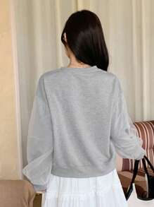 DAZY Women Lace Mesh Contrast Sweatshirt,Fall Women Clothes - Grey - View 2